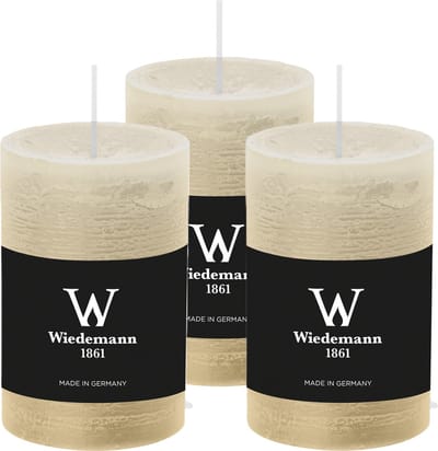 Wiedemann Cilinderkaars/stompkaars - 3x - rustieke kaars - ivoorwit - 6 x 9 cm - 30 branduren