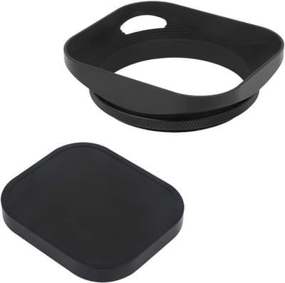 Vierkante metalen screw-in lenskap van 58mm met dop voor Leica rangefinder camera's, geschikt voor E58 filterdraad, zwart