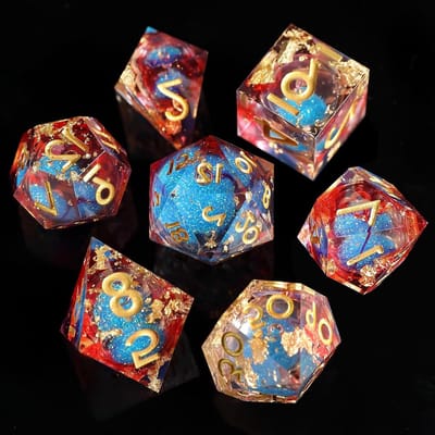Liquid Core Dobbelstenen - RPG Dobbelstenen - Rollenspellen - Glinsterend Drijfzand - 7 Stuks Set - Rood