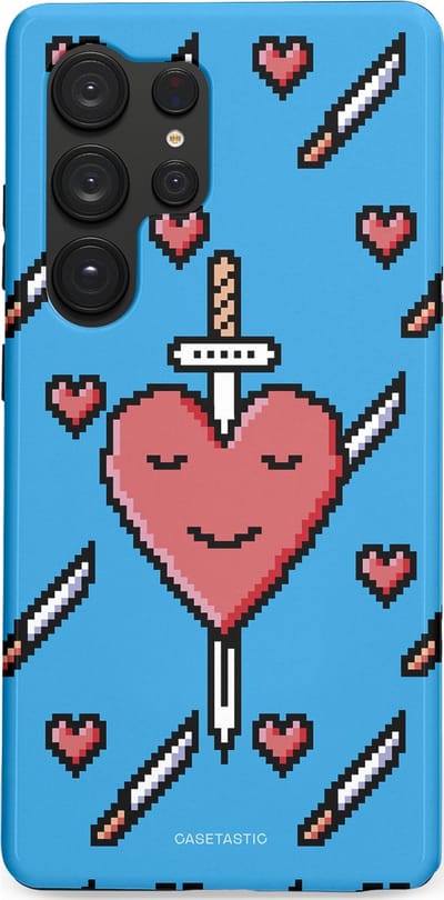 Casetastic hoesje geschikt voor Samsung Galaxy S25 Ultra - Dubbellaagse bescherming - Zwaard saga - Fashion Case - Lichtblauw Zwart Koraal