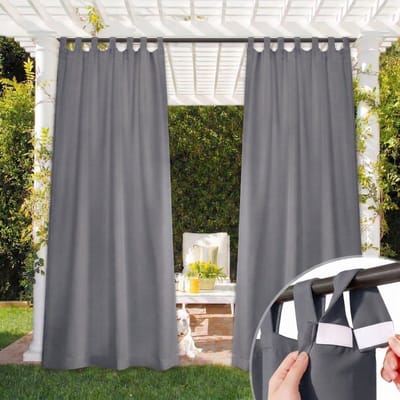 Qelus Buitengordijn met Klittenband - Outdoor Gordijn Waterdicht Zonder Roede te Demonteren - Verduisterend - Rideau Extérieur - 132x213cm - Donkergrijs - 1 Stuk