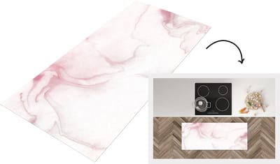 Keukenloper - Loper keuken - Marmer - Rood - Wit - 120x50 cm - Keukenloper vinyl