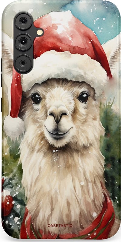 Casetastic hoesje geschikt voor Samsung Galaxy A34 (2023) 5G - Dubbellaagse bescherming - Kerst Lama - Fashion Case - Taupe Lichtgrijs Donkergrijs Saliegroen