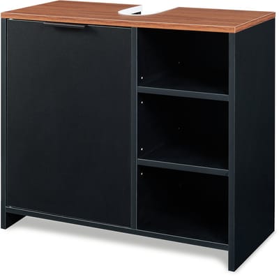 Wastafelonderkast Trond 66x30x60 cm zwart en walnootkleurig [en.casa]