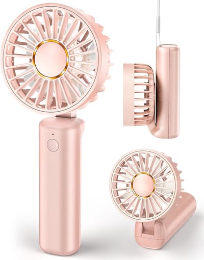 Draagbare handventilator - Mini tafelventilator - Opvouwbaar - 2000mAh batterij - 180° draaihoek - 3 windsnelheden - Ultrastil - Kleine persoonlijke koelventilator - Make-up/wimperventilator - Geschikt voor vrouwen en meisjes - Roze