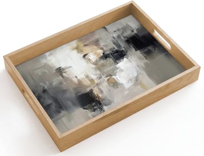 Dienblad hout 40x30 cm - Schootdienblad - Kleurenpalet - Penseelstreken - Beige - Nevelig - Borrelplank rechthoek - Plateau dienbladen