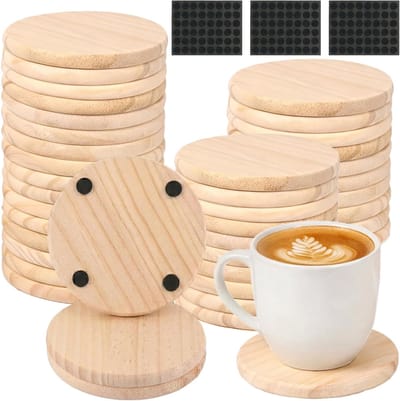 36 Stuks Houten Coasters Rond, 100 mm, Natuurlijke Onbehandelde Hout, Ideaal voor Drankjes, Tafeldecoratie en DIY Projecten