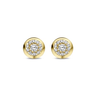 New Bling 9NBG-0267 – 14 Karaat Gouden Oorknopjes met Zirkonia – Halo Oorstekers 5,6 mm – Cadeau voor Dames