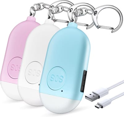 Alarm - Noodknop - Alarmknop voor Ouderen - Persoonlijke Veiligheidsalarm - Oplaadbare Zaklamp - Senioren Alarmknop - Voor Vrouwen, Studenten, Kinderen en Senioren - 3 Stuks