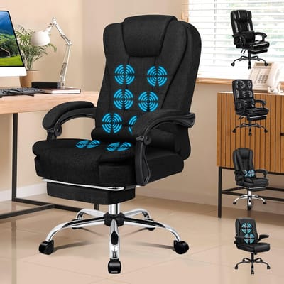 Ergonomische bureaustoel - Comfortabele werkstoel - Langdurig zitten - Massagefunctie en verwarming - Tot 180 kg - Donkerzwart