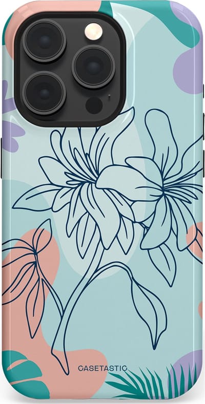 Casetastic Hoesje Geschikt voor Apple iPhone 15 Pro Magsafe - Stijlvolle Beschermende Duo-layer Case - Mint Bloemprint