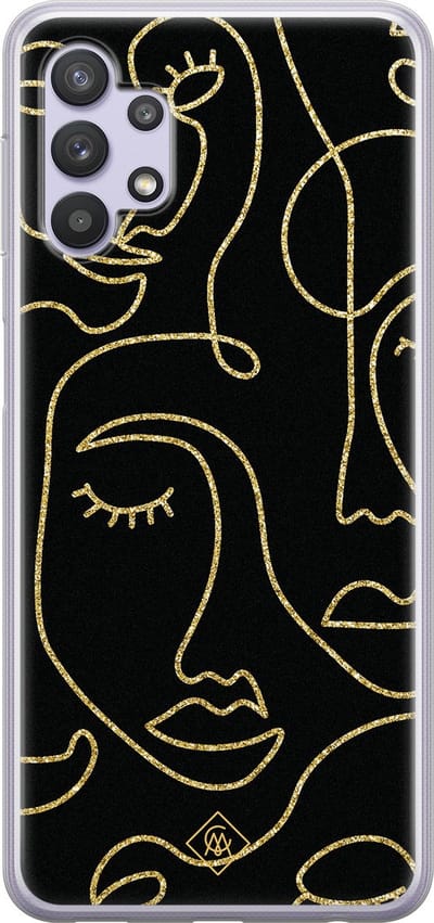Casimoda® hoesje - Geschikt voor Samsung A32 5G - Abstract Faces - Backcover - Siliconen/TPU - Zwart