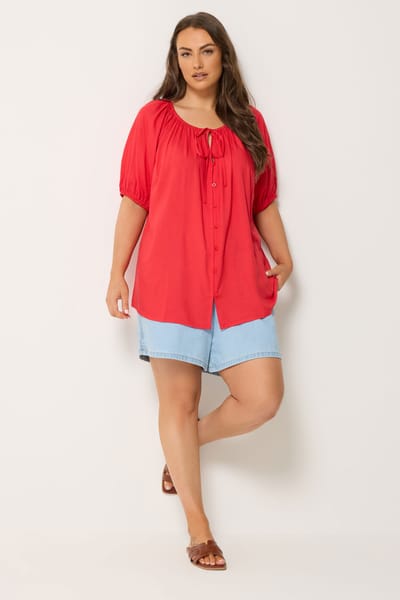 Yours Rode Top Met Striksluiting In De Nek Size 42