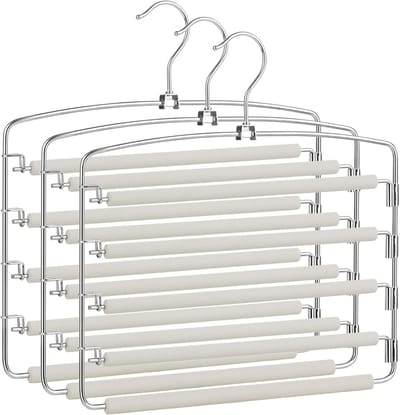 Famanu - Set van 3 metalen broekhangers met antislipvulling en draaibare haken – Zilver
