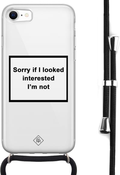 Casimoda® hoesje met koord - Geschikt voor iPhone SE (2020) - Not Interested - Afneembaar koord - Siliconen/TPU - Transparant