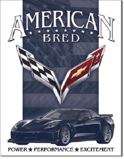 Corvette - American Bred.  Metalen wandbord 31,5 x 40,5 cm.
