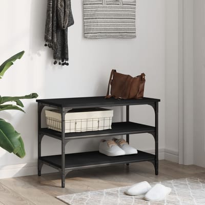 vidaXL - Schoenenbankje - 70x38,5x49 - cm - bewerkt - hout - zwart