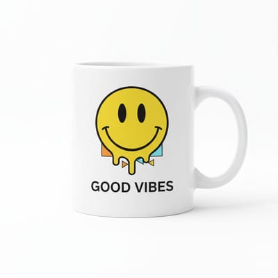 Positieve Smiley Tekst Mok 330 ml – “Good Vibes” Design – Keramische Koffie- en Theemok voor Dagelijkse Positiviteit
