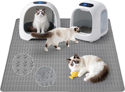 Famanu – Kattenbakmat XXL - 120 x 89 cm - waterdicht - siliconen kattenbak - antislip - kattenmat - oversized - geschikt voor een groep katten (grijs)