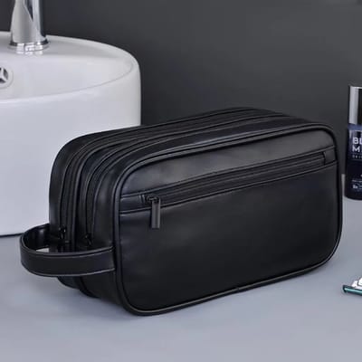 CenZ® Toilettas, Toilettas Heren, Toilettas Mannen, Kunstleer Toilettas, Luxe Toilettas, Reistas, Toilettas Ophangbaar,Toilettas Man, Toilettas, Travel Bag, Travel Organizer, Verjaardag, Vaderdag, Valentijnsdag, Cadeautje, PU/Leer, Waterdicht, ZWART