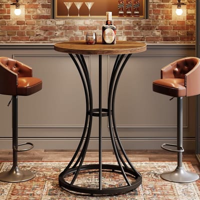 Tribesigns Bartafel - Keukentafel - Ronde Bartafels met Gebogen Metalen Basis - Industrieel - Bruin/Zwart - 60 x 60 x 95 cm