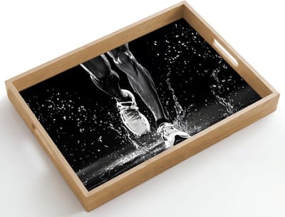 Dienblad hout 50x35 cm - Schootdienblad - Hardloopschoenen - Rennen - Druppels - Zwart - Borrelplank rechthoek - Plateau dienbladen