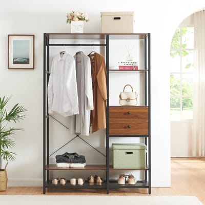 Kledingkast Larem open kast 180x120x40 cm zwart en walnootkleurig [en.casa]