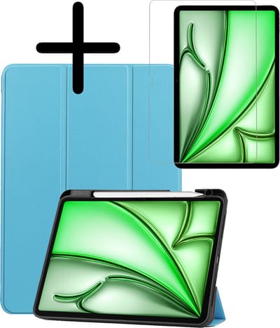 Hoesje Geschikt voor Apple iPad Air 6 (2024) - 11 inch - 6e Generatie - M2 - Met Screenprotector - Trifold Bookcase - Hard Cover Case - Met Uitsparing Geschikt voor Apple Pencil - Hardcover Book - Tablet Hoes - Lichtblauw