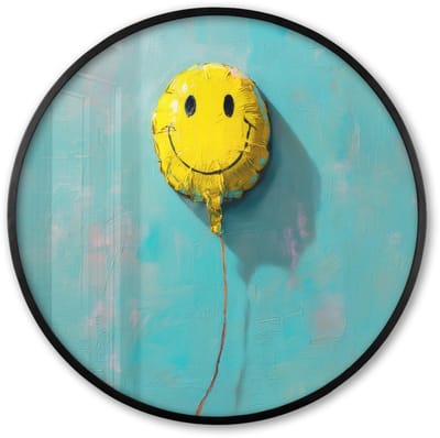 Poster in lijst Rond - Fotolijst 60x60 cm - Posters - Ballon - Geel - Smiley - Ronde posterlijst zwart - Decoratie - Wanddecoratie woonkamer - Muurdecoratie slaapkamer
