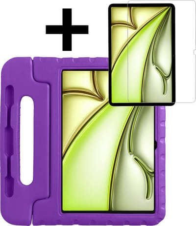 Hoes - Geschikt voor Apple iPad Air (2024/2025/2026) - 11 inch - Met Screenprotector - Kinderhoes Shockproof Bumper - Kidsproof Case - Tablet Hoesje - Kinder Hoesje Cover - Paars