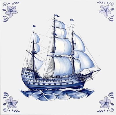 Delfts blauw tegeltje Schip - delfts blauw wandbord - delftsblauw - hollandse cadeautjes - wanddecoratie - decoratieve accessoires