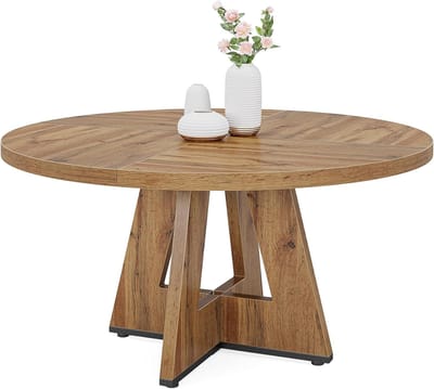 Tribesigns Ronde Eettafel - Keukentafel - 120 x 120 x 75 cm - Eetkamertafel Voor 4 Personen - Tafel met Houten Tafelblad en Poten - Houtkleur