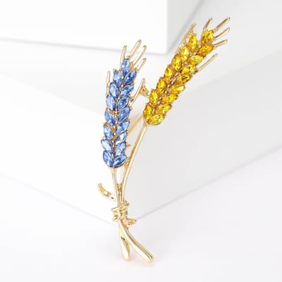 Broche émaillée en forme de blé pour femme, Broche végétale neutre, Sac à dos de fête orné de bijoux Cadeaux bleu/jaune