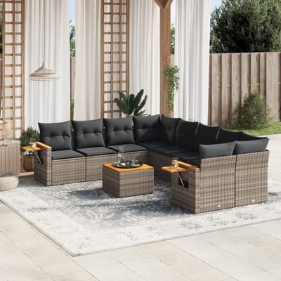 vidaXL - 9-delige - Loungeset - met - kussens - poly - rattan - grijs