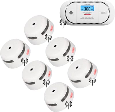 X-Sense Brandpreventieset XS01-W Draadloos koppelbare rookmelder en XC01P-WR Koppelbare koolmonoxidemelder - 6 Rookmelders en 1 CO melder - 10 jaar batterij - Voldoet aan Europese norm - Koppelbaar brandalarm