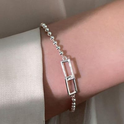 925 Sterling Zilver Geometrische Rechthoek Armband Vrouwen Eenvoudige Kralen Ketting Hand Sieraden Groothandel