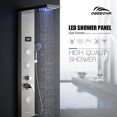 Auralum Max Douchepaneel - Mengkraan - 5 in 1 Douchesysteem - Geborsteld RVS - Regendouche - 5 functies Handdouche - Digitaal Display - Spa Jets - Douche Combinatie Set