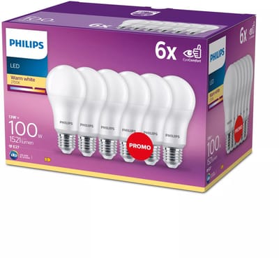 Energiezuinige Philips LED Lamp Mat - 100 W - E27 - warmwit licht - 6 stuks - Bespaar op energiekosten