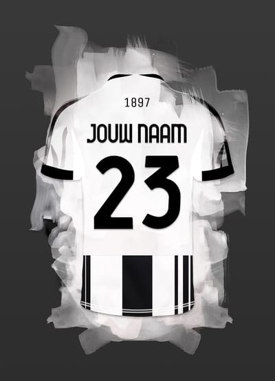 Juventus 2025-2026 ingelijste poster met personalisatie - Met eigen naam en rugnummer - A4 formaat - 21x29.7 cm - Semi/ glossy papier - Voetbal shirt poster - Geïnspireerd op de kleuren van Juventus en een beetje fantasie