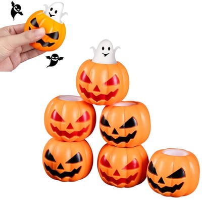 6 stuks - Pompoen Stress Relief Bal, Spook Pop-up Bal, Pompoen Squeeze Bal, Geschikt voor Halloween, Feestdagen 6,5X5,5cm (Willekeurige Kleuren)