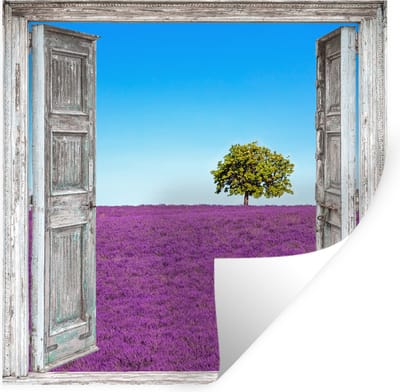 Muurstickers - Sticker Folie - Bloemen - Lavendel - Doorkijk - 100x100 cm - Plakfolie - Muurstickers Kinderkamer - Zelfklevend Behang XXL - Zelfklevend behangpapier - Stickerfolie