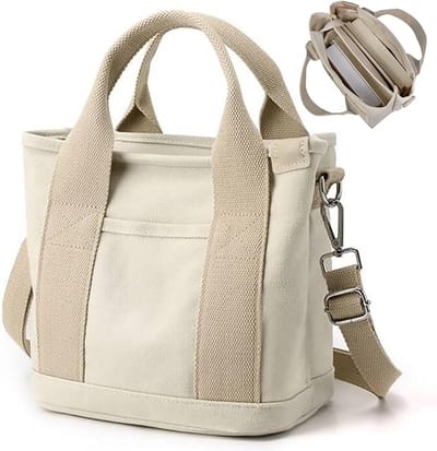 Famanu - Draagtas, canvas, dames, handtas, schoudertas, shopper met ritssluiting, voor dagelijks gebruik, school, winkelen, werk, reizen, Khaki-s