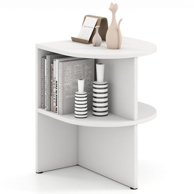 COSTWAY Bijzettafel, halfrond, nachtkastje met open planken, banktafel voor kleine ruimtes, koffietafel voor woonkamer, slaapkamer, wit, 38 x 38 x 48,5 cm