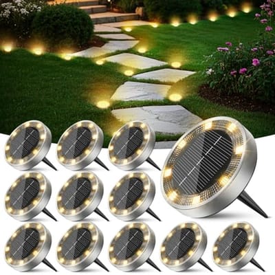 Zonnelampen voor Buiten - 12 Stuks Waterdichte Vloerlampen met 8 LED's voor Tuin, Oprit, Terras en Zwembad