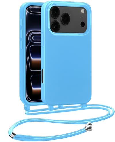 Hoesje Geschikt voor iPhone 17 Pro / 18 Pro Hoesje Siliconen Case Met Koord - Hoes Geschikt voor iPhone 17 Pro / 18 Pro Hoesje Backcover Met Telefoonkoord - Telefoonhoes - Lichtblauw