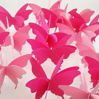 18 pièces Guirlande de Papillons 3D Décorative en Papier pour Mariage, Baby Shower, Anniversaire et Décoration Thématique Guirlande à Suspendre en Papier rose