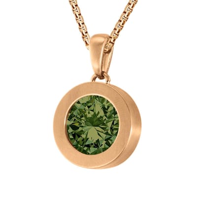 Quiges 12mm Mini Munt Hanger Rosé Goudkleurig RVS Mat met Zirkonia Donker Groen Munt en Ketting Ankerketting 42-46cm - SLSHS487
