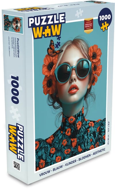 Puzzel Vrouw - Blauw - Vlinder - Bloemen - Aesthetic - Legpuzzel - Puzzel 1000 stukjes volwassenen