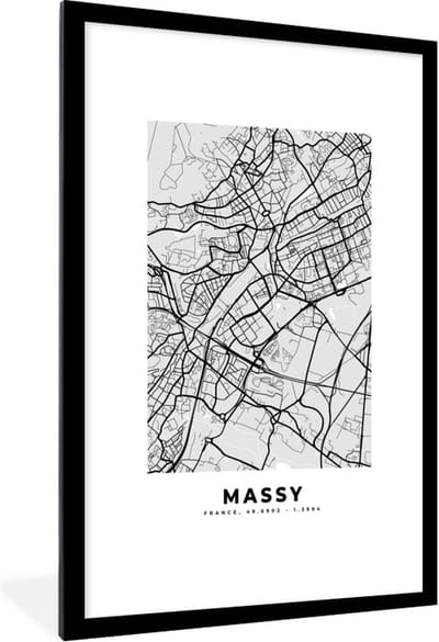 Fotolijst incl. Poster - Plattegrond – Massy – Stadskaart – Kaart – Frankrijk - 80x120 cm - Posterlijst