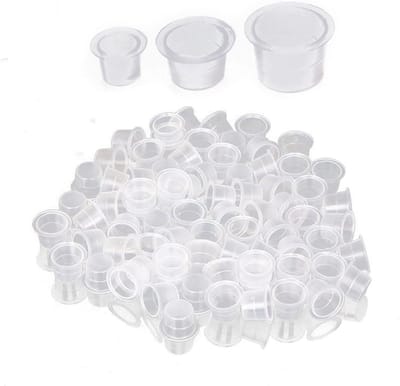 Pack van 100 grote 15 mm tattoo kleurcaps, transparante plastic inktcups, pigmentbekers voor naalden en grip, tattoo accessoires en benodigdheden